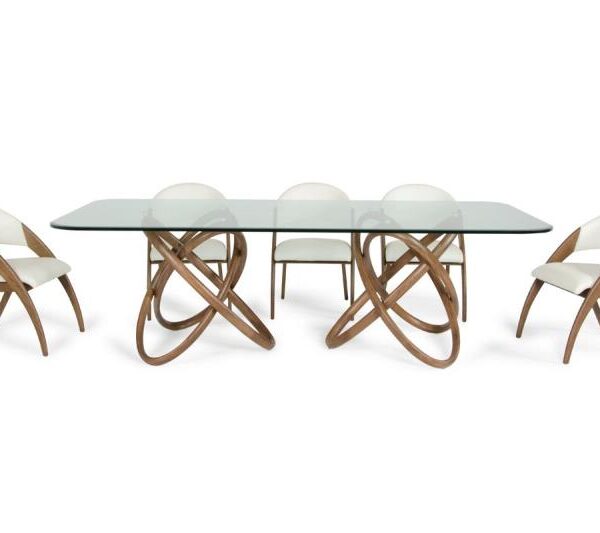 MESA DE COMEDOR ATOM CUBIERTA CRISTAL 19MM PEDESTAL WALNUT