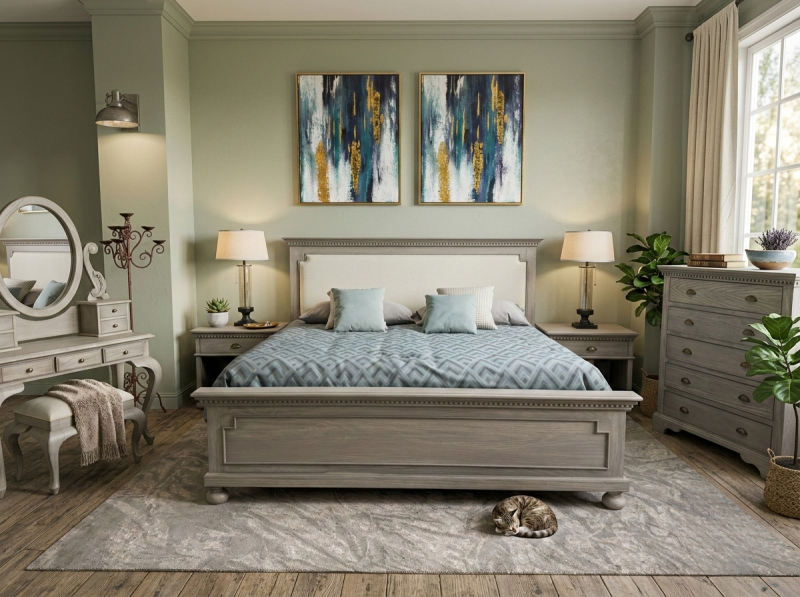 CAMA KS ST JAMES VINTAGE GRIS CON TAPIZ MARFIL - Imagen 5