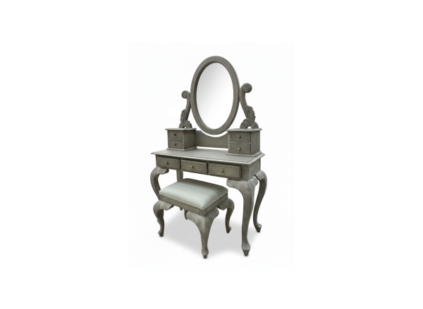 VANITY NANCY VINTAGE GRIS CON TABURETE