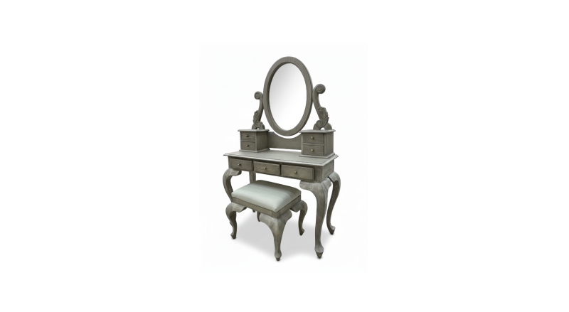 VANITY NANCY VINTAGE GRIS CON TABURETE